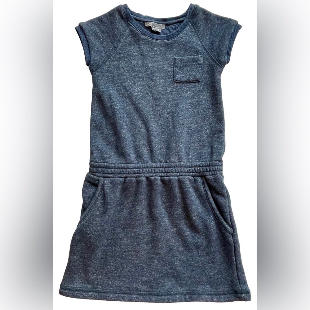 Vince Kids Cotton Sweatshirt Dress, elastic waist, pockets, heather blue,6x, EUC